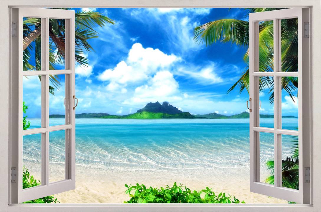 Wallpaper Ocean View Window 3d